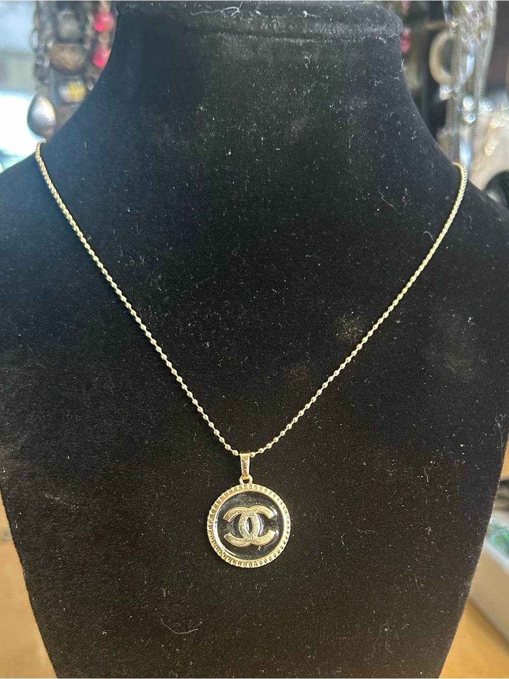 & Other Stories Designer-inspired Gold-tone Pendant Necklace with Black Center